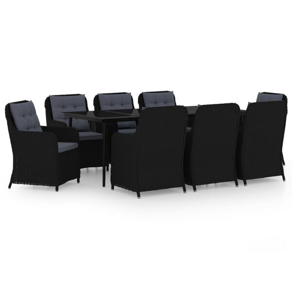 vidaXL 9 Piece Garden Dining Set Black