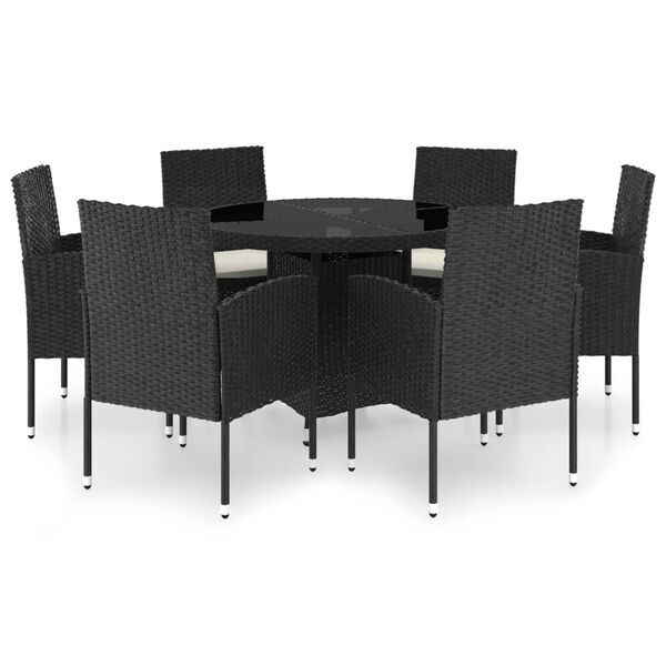 vidaXL 7 Piece Garden Dining Set Poly Rattan Black
