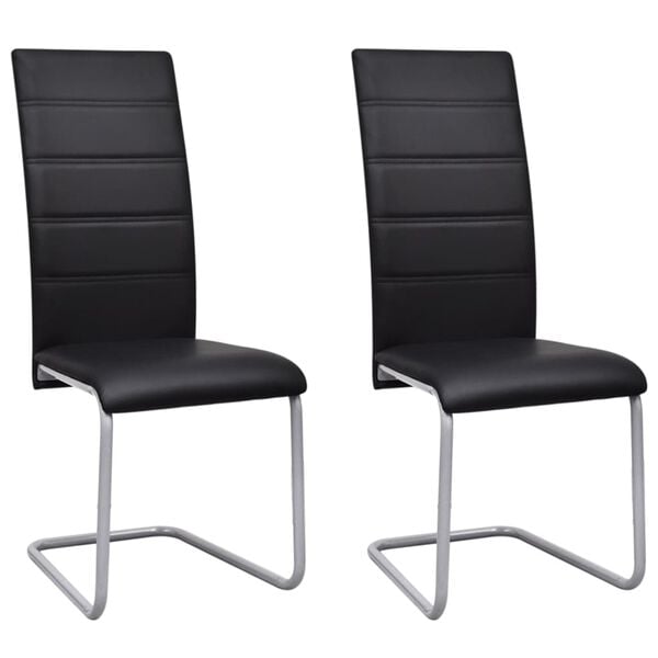 vidaXL Cantilever Dining Chairs 2 pcs Black Faux Leather
