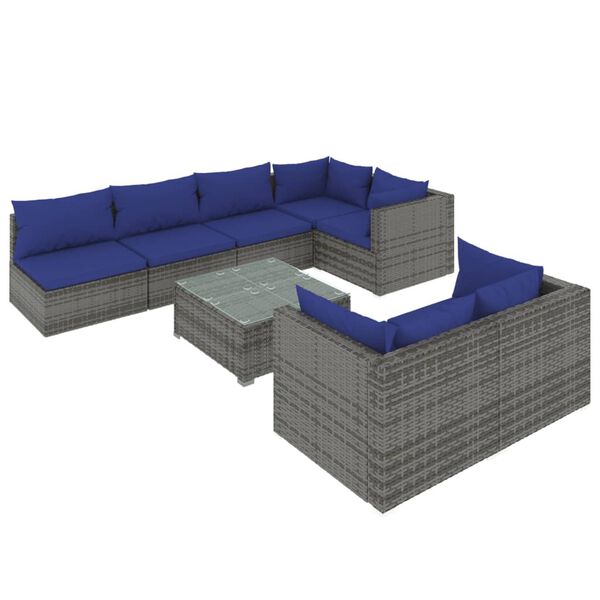 vidaXL 8 Piece Garden Lounge Set with Cushions Grey Poly Rattan