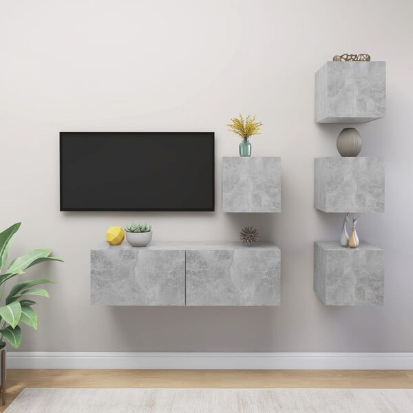 vidaXL 5 Piece TV Cabinet Set Concrete Grey Engineered Wood