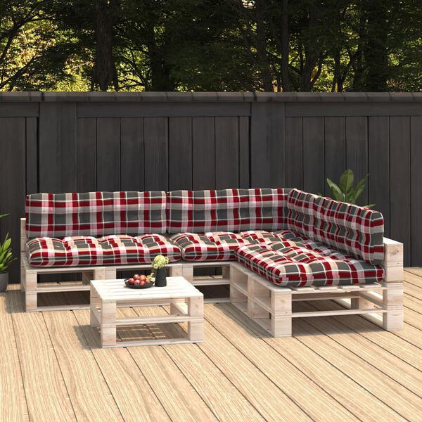 vidaXL Pallet Sofa Cushions 7 pcs Red Check Pattern