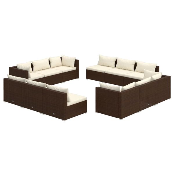 vidaXL 12 Piece Garden Lounge Set with Cushions Poly Rattan Brown