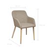 Oak Indoor Fabric Dining Chair Set 6 pcs with Armrest Beige