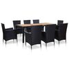 vidaXL 9 Piece Outdoor Dining Set with Cushions Poly Rattan Black