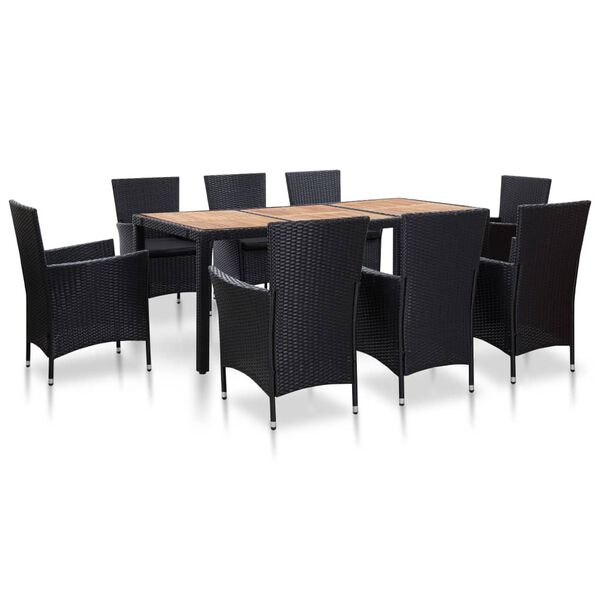 vidaXL 9 Piece Outdoor Dining Set with Cushions Poly Rattan Black