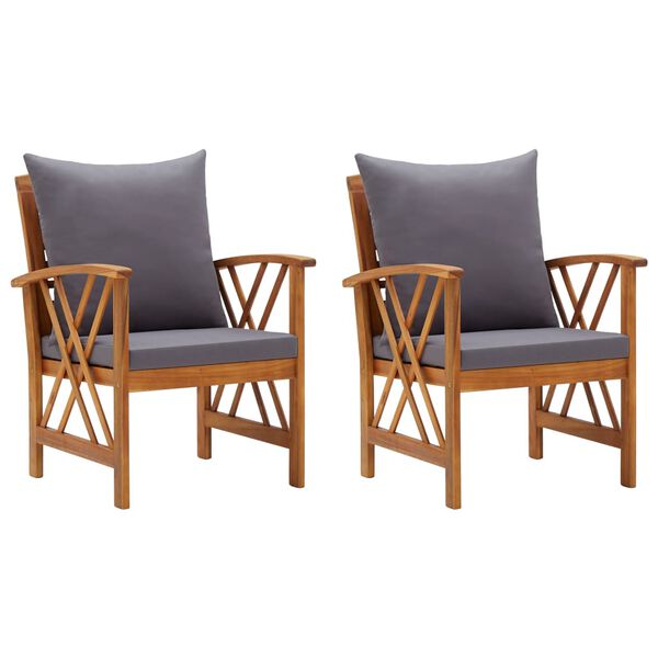 vidaXL Garden Chairs with Cushions 2 pcs Solid Acacia Wood