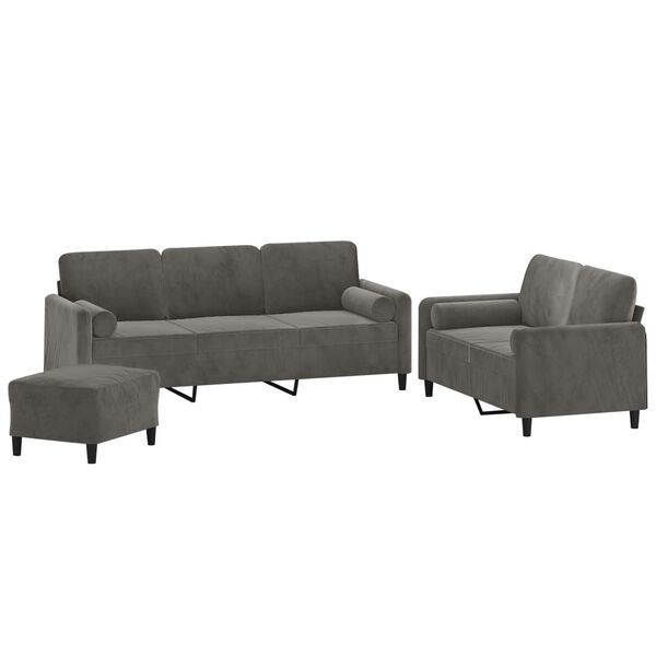 vidaXL 3 Piece Sofa Set with Throw Pillows&Cushions Dark Grey Velvet