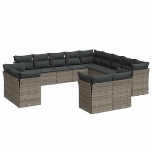 vidaXL 13 Piece Garden Sofa Set with Cushions Grey Poly Rattan