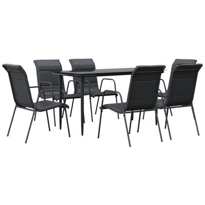 vidaXL 7 Piece Garden Dining Set Black Steel and Textilene