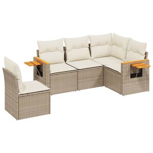 vidaXL 5 Piece Garden Sofa Set with Cushions Beige Poly Rattan