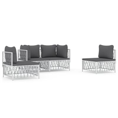 vidaXL 4 Piece Garden Lounge Set with Cushions White Steel