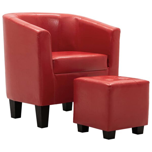 vidaXL Tub Chair with Footstool Red Faux Leather