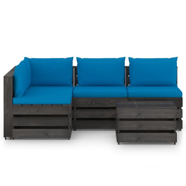 vidaXL 5 Piece Garden Lounge Set with Cushions Grey Impregnated Wood