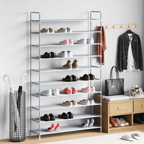 vidaXL Shoe Rack with 10 Shelves Metal and Non-woven Fabric Silver