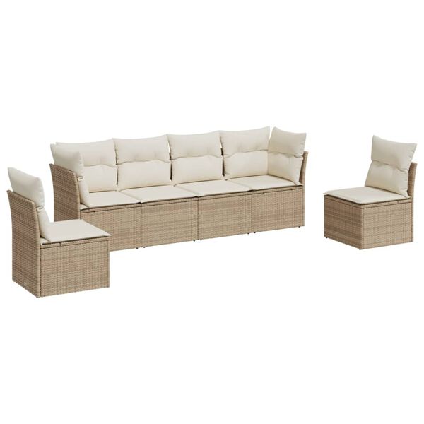 vidaXL 6 Piece Garden Sofa Set with Cushions Beige Poly Rattan