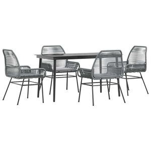 vidaXL 5 Piece Garden Dining Set with Cushions Grey Poly Rattan Glass