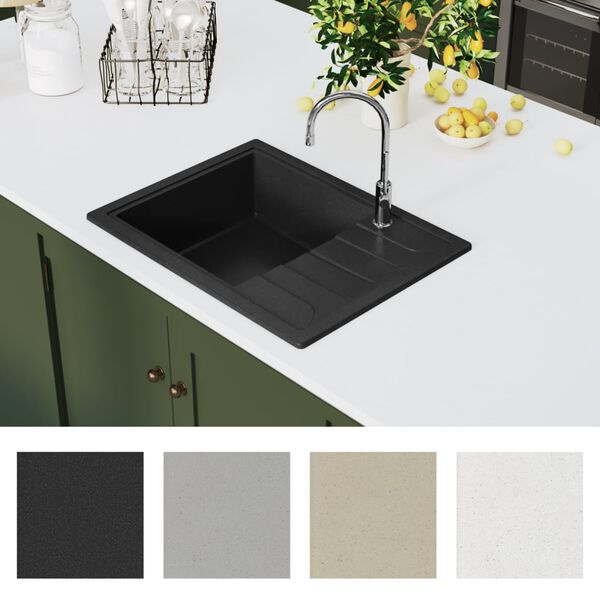 vidaXL Kitchen Sink with Overflow Hole Oval Black Granite