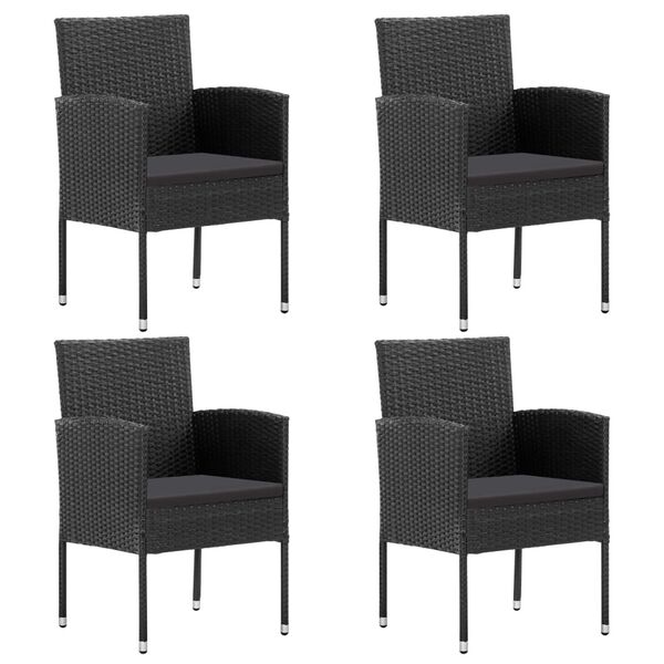 vidaXL Garden Chairs with Black Cushions 4 pcs Black Poly Rattan