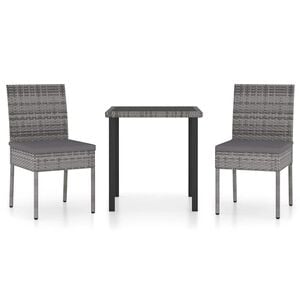 vidaXL 3 Piece Garden Dining Set Poly Rattan Grey