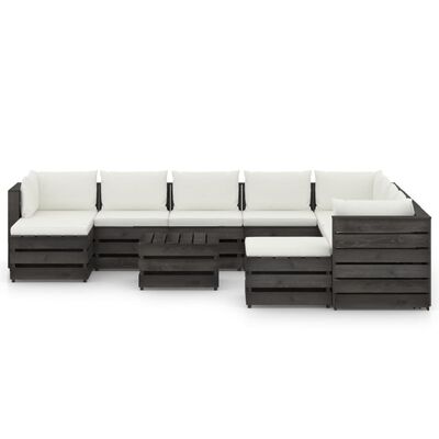 vidaXL 11 Piece Garden Lounge Set with Cushions Grey Impregnated Wood