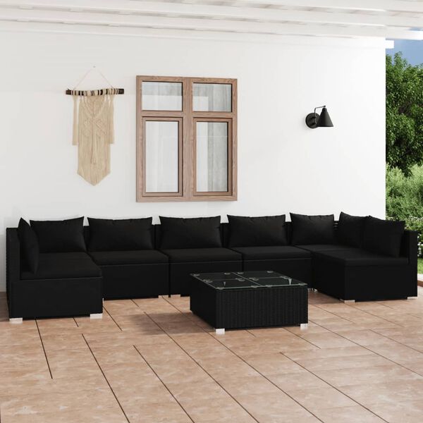vidaXL 8 Piece Garden Lounge Set with Cushions Poly Rattan Black