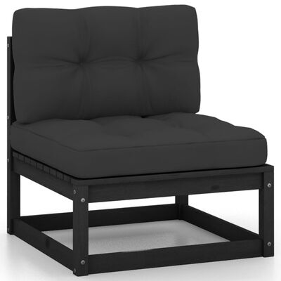 vidaXL 7 Piece Garden Lounge Set with Cushions Black Solid Pinewood