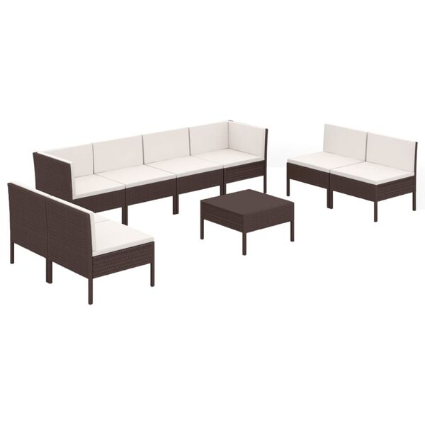 vidaXL 9 Piece Garden Lounge Set with Cushions Poly Rattan Brown