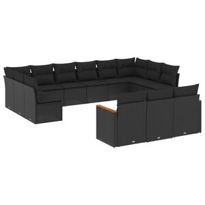 vidaXL 13 Piece Garden Sofa Set with Cushions Black Poly Rattan
