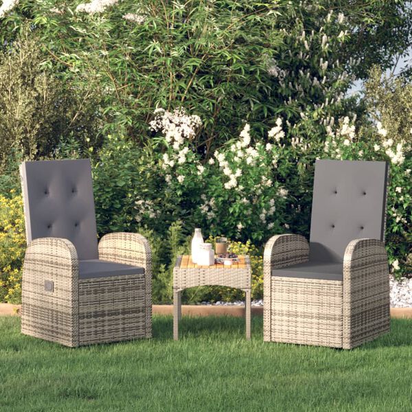 vidaXL Reclining Garden Chairs 2 pcs with Cushions Poly Rattan Grey