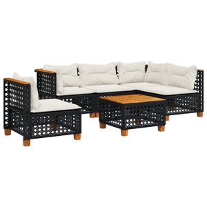 vidaXL 6 Piece Garden Sofa Set with Cushions Black Poly Rattan