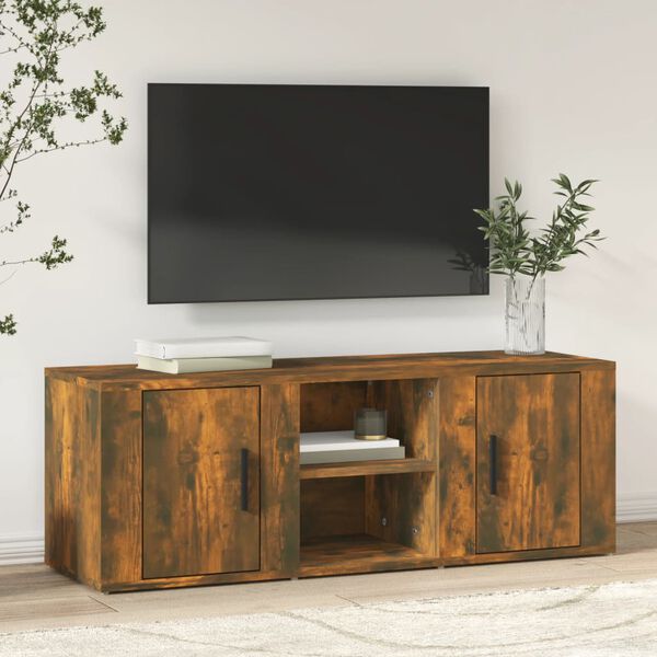 vidaXL TV Cabinet Smoked Oak 100x31.5x35 cm Engineered Wood