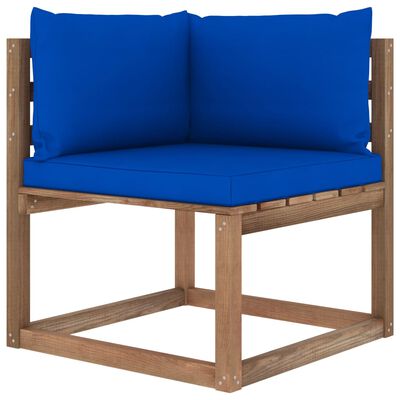 vidaXL Garden Pallet Corner Sofa with Blue Cushions