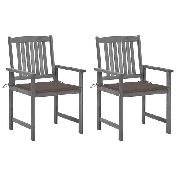vidaXL Garden Chairs with Cushions 2 pcs Grey Solid Acacia Wood