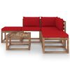 vidaXL 6 Piece Garden Lounge Set with Red Cushions