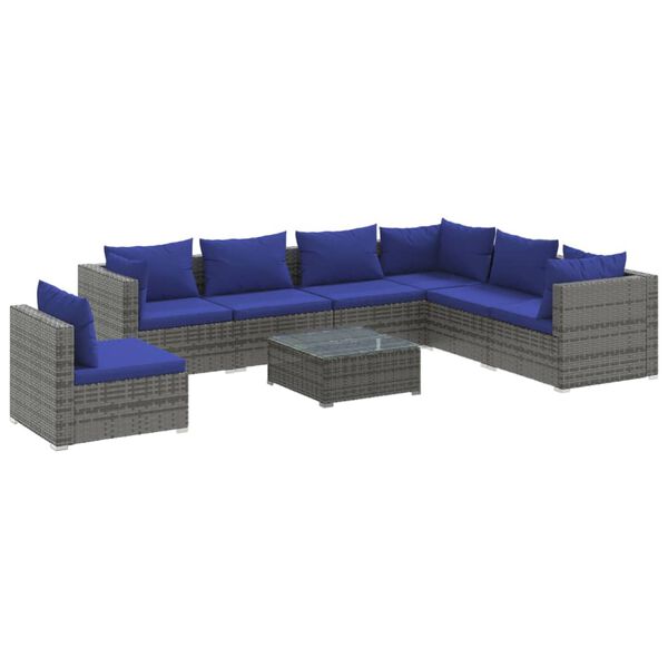 vidaXL 8 Piece Garden Lounge Set with Cushions Poly Rattan Grey