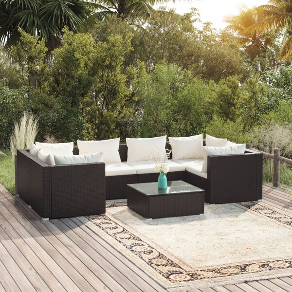 vidaXL 7 Piece Garden Lounge Set with Cushions Poly Rattan Black