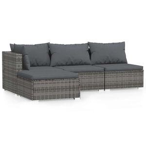 vidaXL 4 Piece Garden Lounge Set with Cushions Grey Poly Rattan