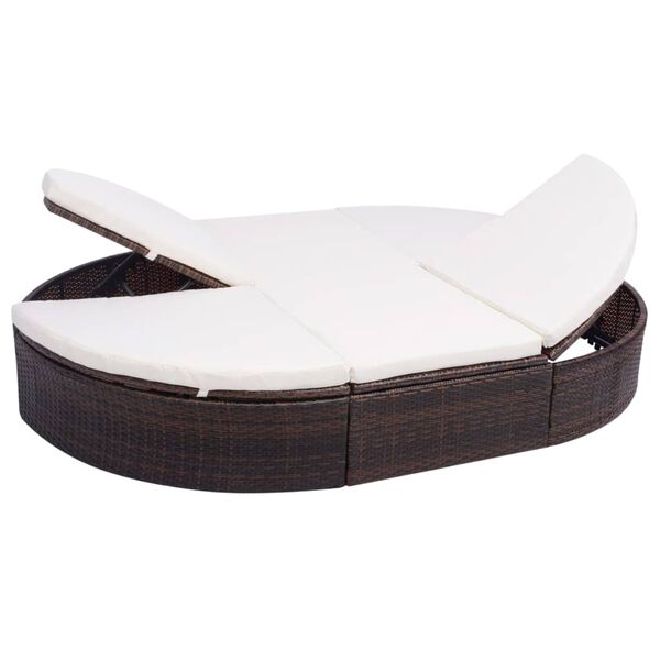 vidaXL Outdoor Lounge Bed with Cushion Poly Rattan Brown