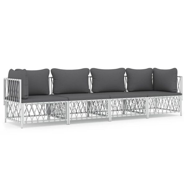 vidaXL 4 Piece Garden Lounge Set with Cushions White Steel