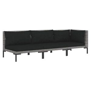 vidaXL 3 Piece Garden Lounge Set Dark Grey Half Round Poly Rattan