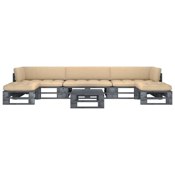 vidaXL 6 Piece Pallet Lounge Set & Cushions Grey Impregnated Pinewood