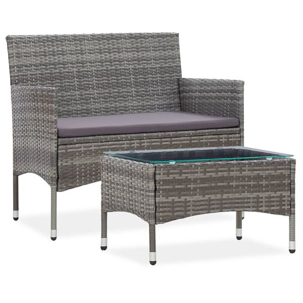 vidaXL 2 Piece Garden Lounge Set with Cushion Poly Rattan Grey