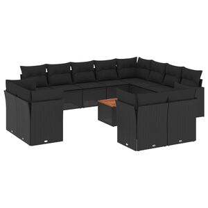 vidaXL 13 Piece Garden Sofa Set with Cushions Black Poly Rattan