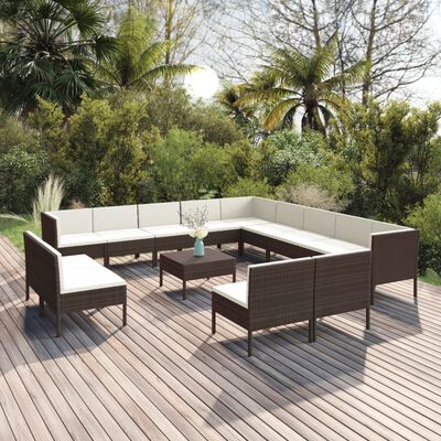 vidaXL 14 Piece Garden Lounge Set with Cushions Poly Rattan Brown