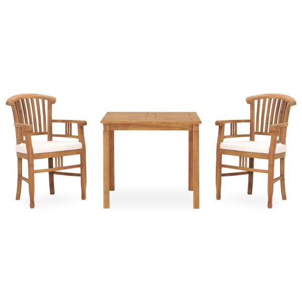 vidaXL 3 Piece Garden Dining Set with Cushions Solid Teak Wood