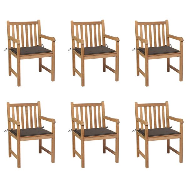 vidaXL Garden Chairs 6 pcs with Taupe Cushions Solid Teak Wood