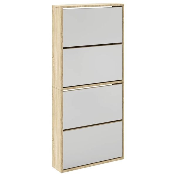 vidaXL Shoe Cabinet 4-Layer Mirror Oak 63x17x134 cm