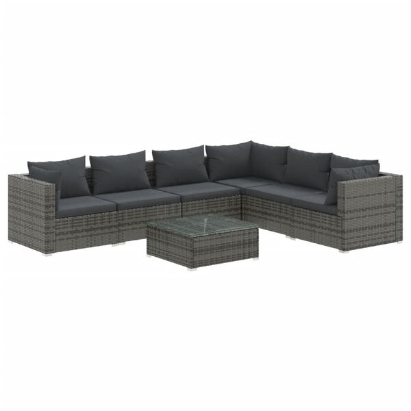 vidaXL 7 Piece Garden Lounge Set with Cushions Poly Rattan Grey