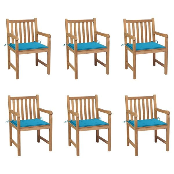 vidaXL Garden Chairs 6 pcs with Blue Cushions Solid Teak Wood